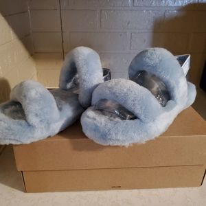 Baby Blue Ugg 2 strap fur sandals
